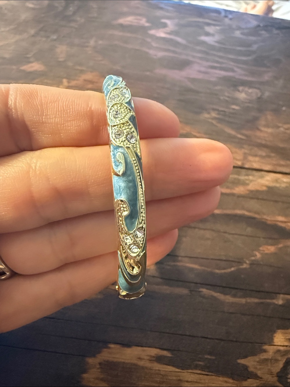 Gold Plated Blue Enamel Rhinestone Blue Enamel Crystal Bangle Bracelet